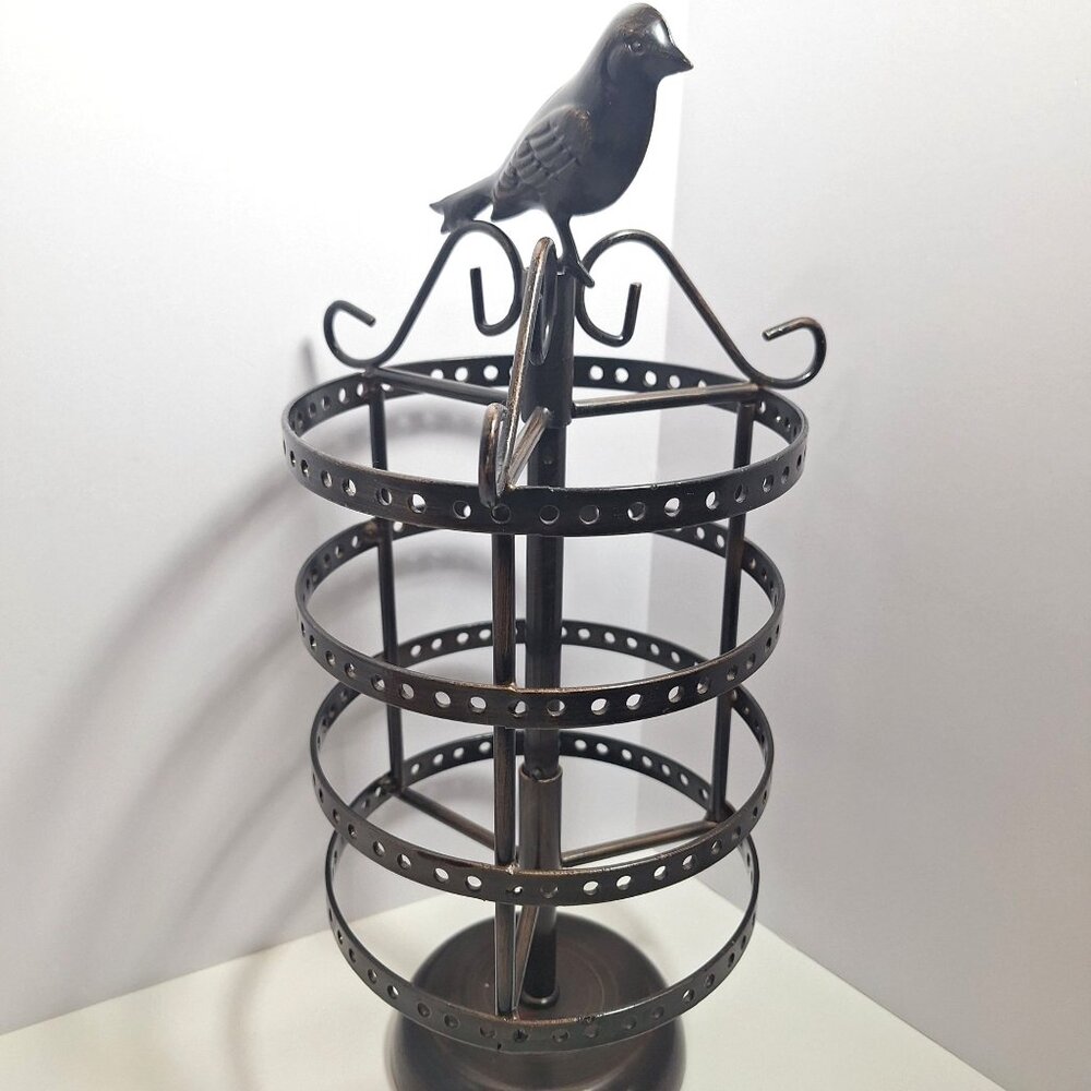 Bronze Bird Earring Holder Rotating Display 14" x 7" Raven Antique Look - Picture 7 of 15
